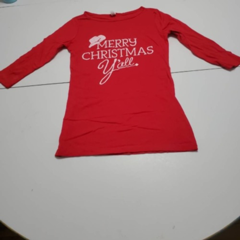 Merry Christmas Y'all Bella Womens Graphic T-Shirt Red 3/4 Sleeve Scoop Cotton S